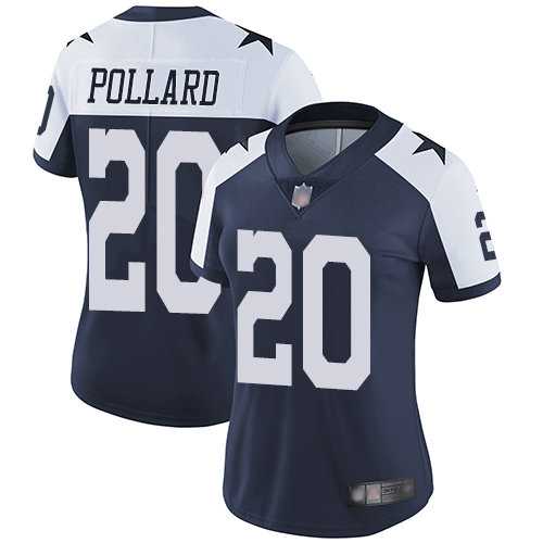 Womens Dallas Cowboys #20 Tony Pollard Navy Blue Thanksgiving Vapor Untouchable Limited Throwback Jersey Dzhi